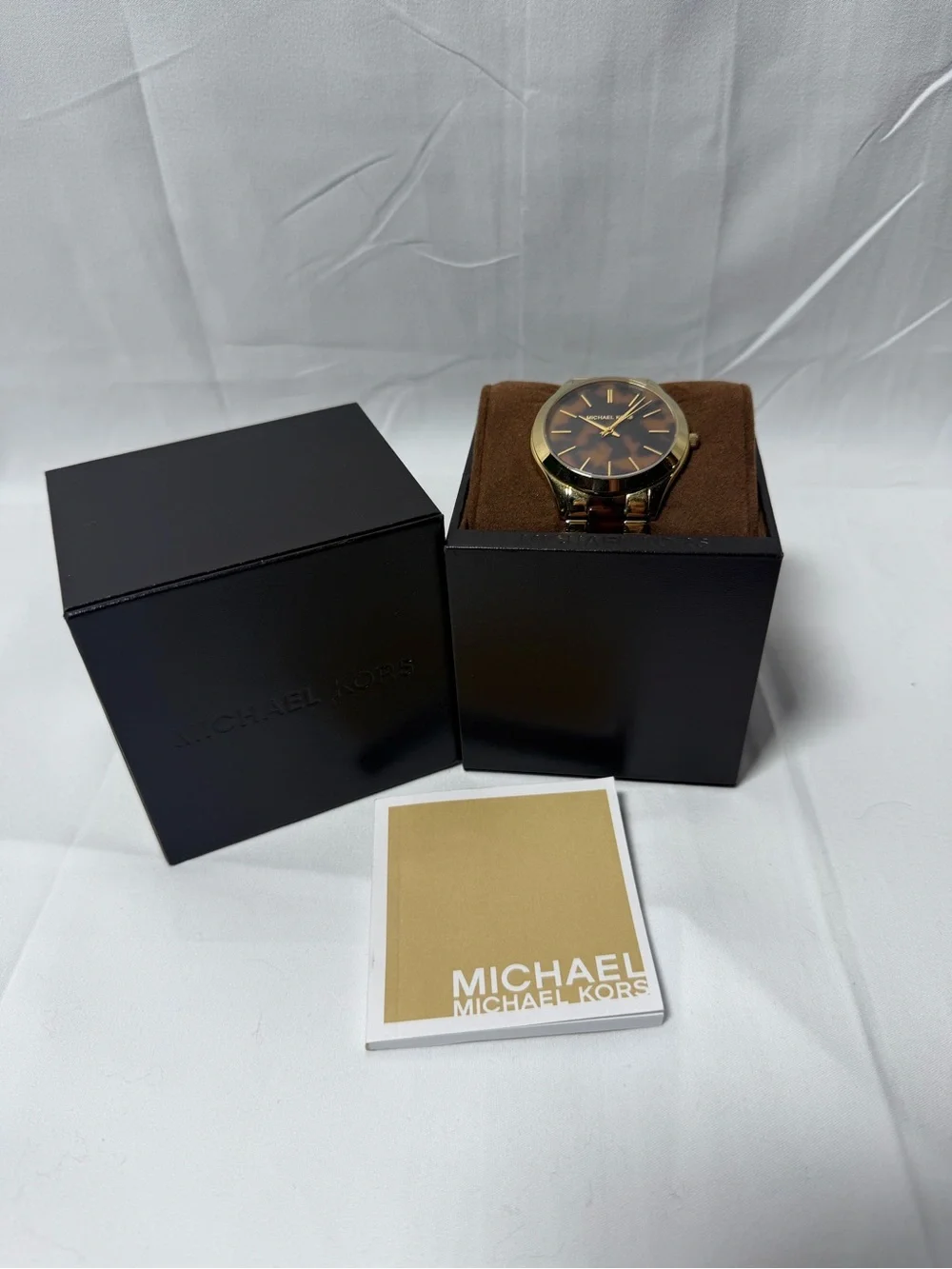 Michael Kors Gold-Tone Watch with Brown Dial and Two-Tone Bracelet